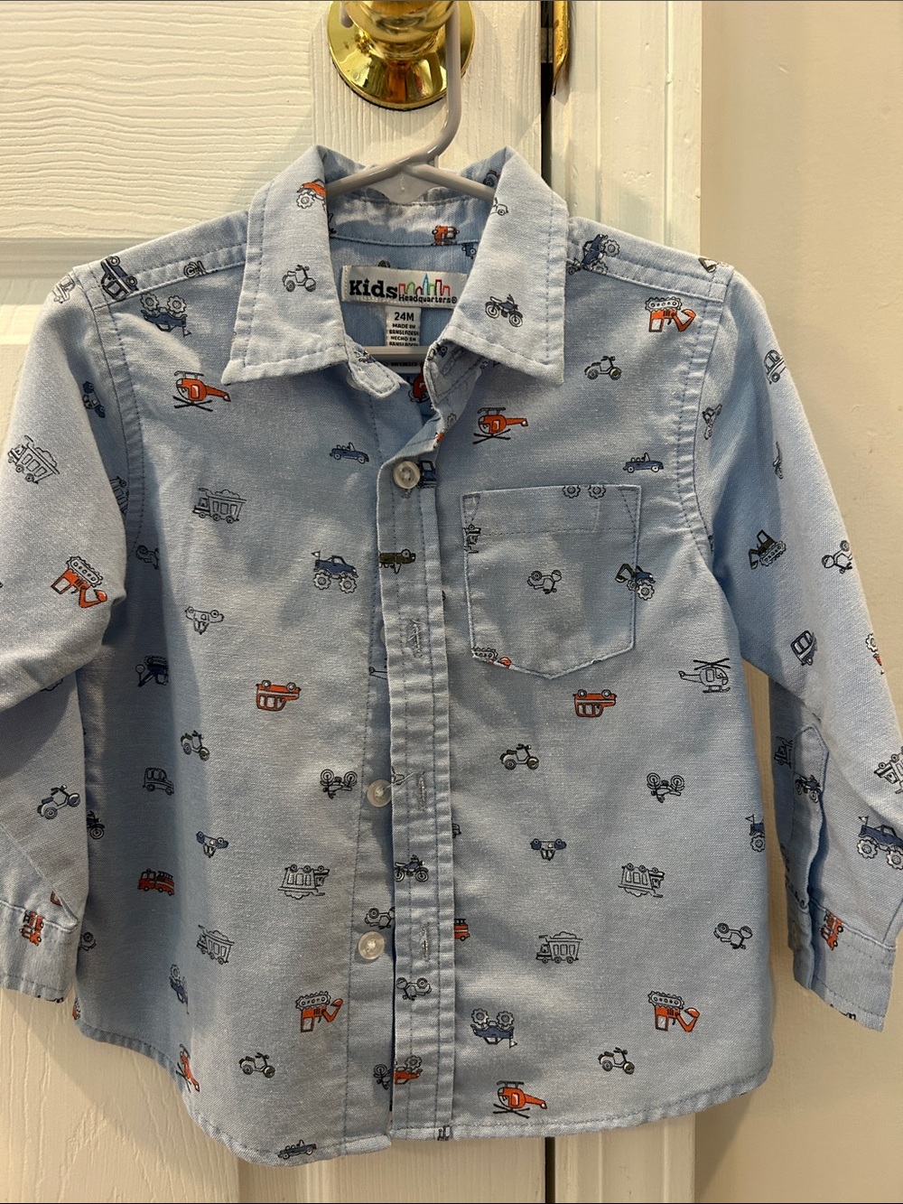 Kids Headquarters Light Blue Button-Down Shirt with Vehicle Motif